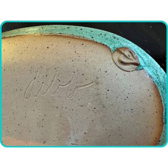 Handmade Jade Green Platter Dish Pottery w/ Red Leaves by Debb - Picture 3 of 4